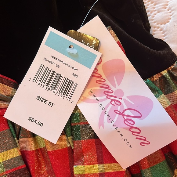 NWT Bonnie Jean Plaid Velvet Bow Dress - Picture 6 of 10